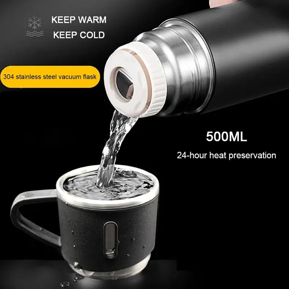 STAINLESS STEEL VACUUM FLASK SET, 500ML WITH 2CUPS
