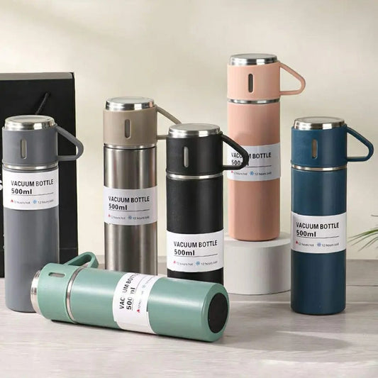 STAINLESS STEEL VACUUM FLASK SET, 500ML WITH 2CUPS