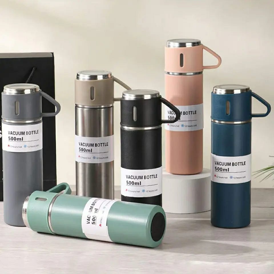 STAINLESS STEEL VACUUM FLASK SET, 500ML WITH 2CUPS
